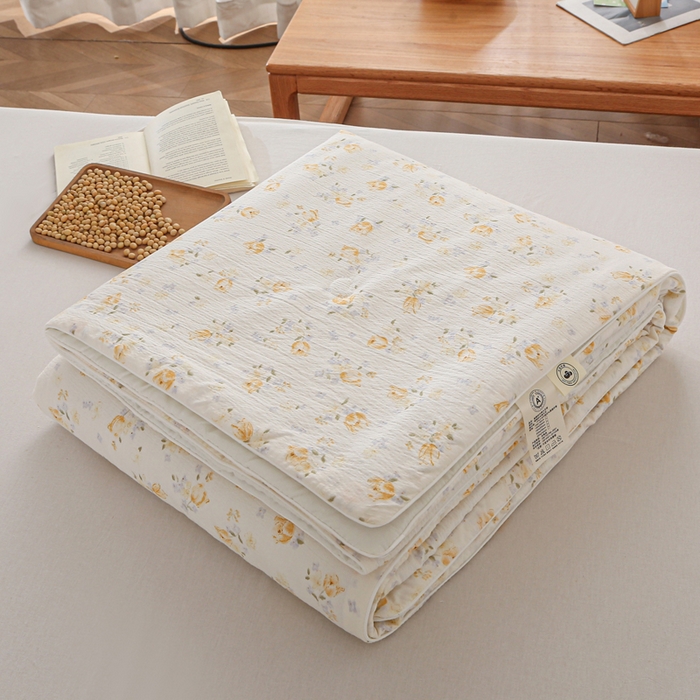 91家纺网 家纺一手货源 找家纺 亚龙工厂店 2026春夏新款爆款法式小香风皱皱纱木棉大豆被夏被 夏天