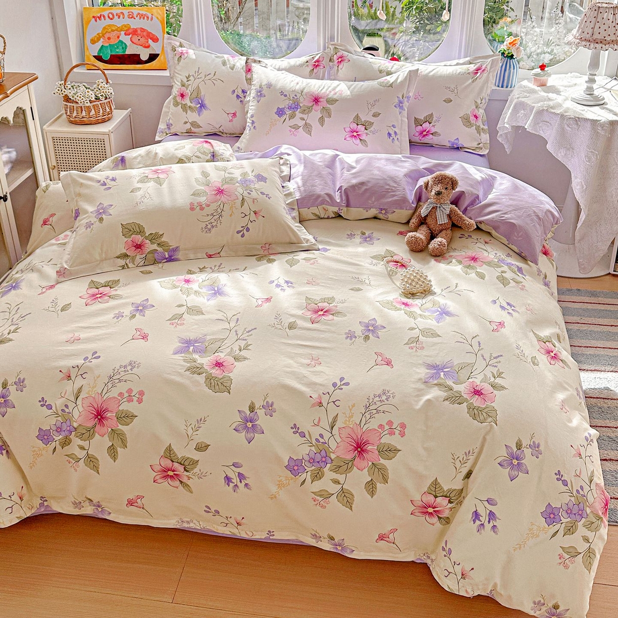 91家纺网 家纺一手货源 找家纺 恩泽家纺 2026新款13372ins全棉印花四件套单品系列-四件套 翠影