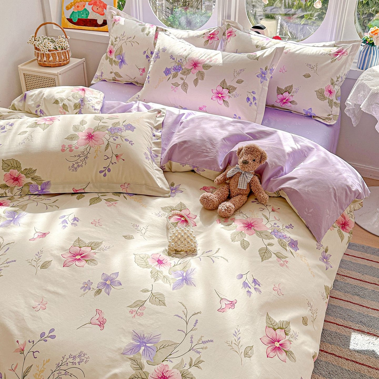 91家纺网 家纺一手货源 找家纺 恩泽家纺 2026新款13372ins全棉印花四件套单品系列-四件套 翠影