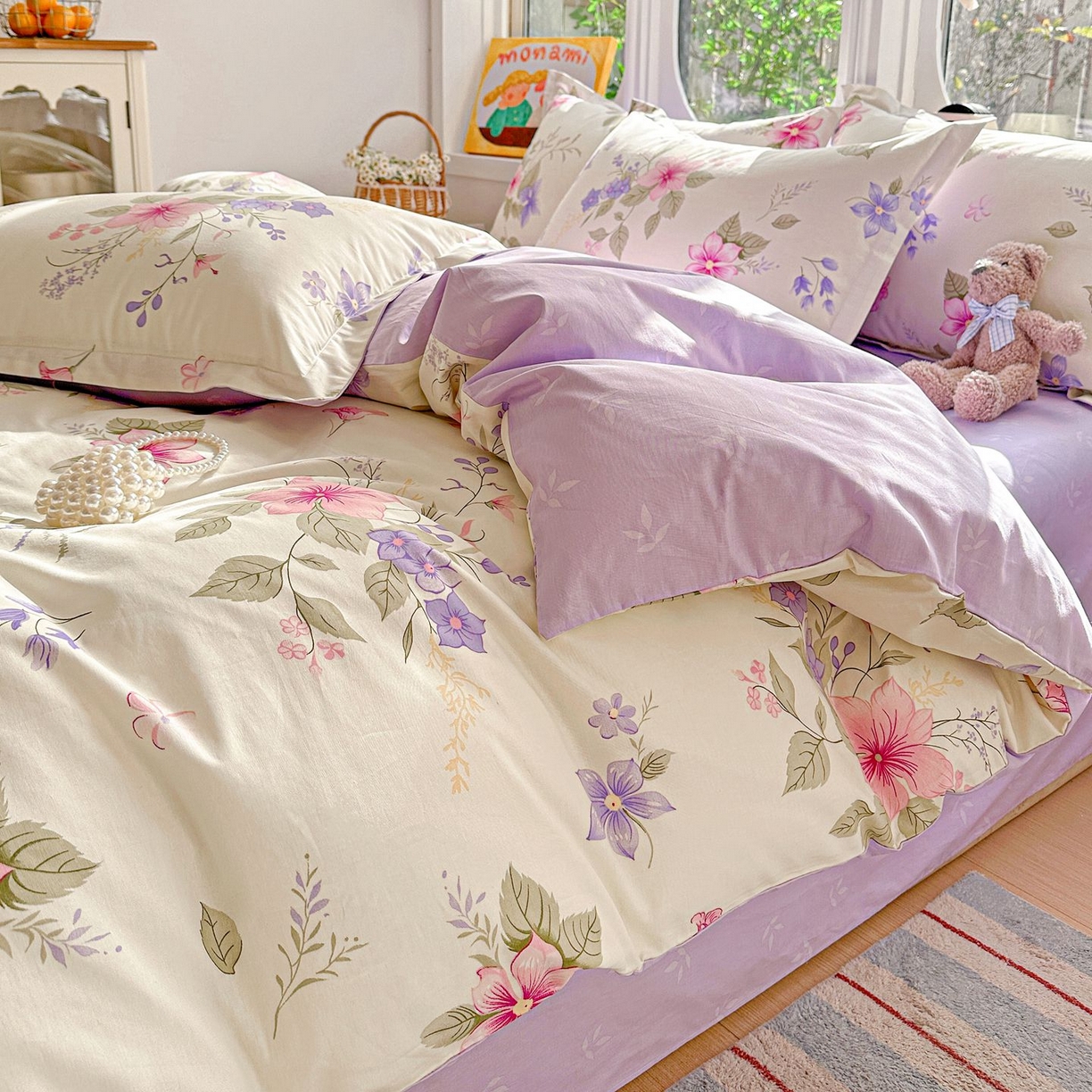 91家纺网 家纺一手货源 找家纺 恩泽家纺 2026新款13372ins全棉印花四件套单品系列-四件套 翠影