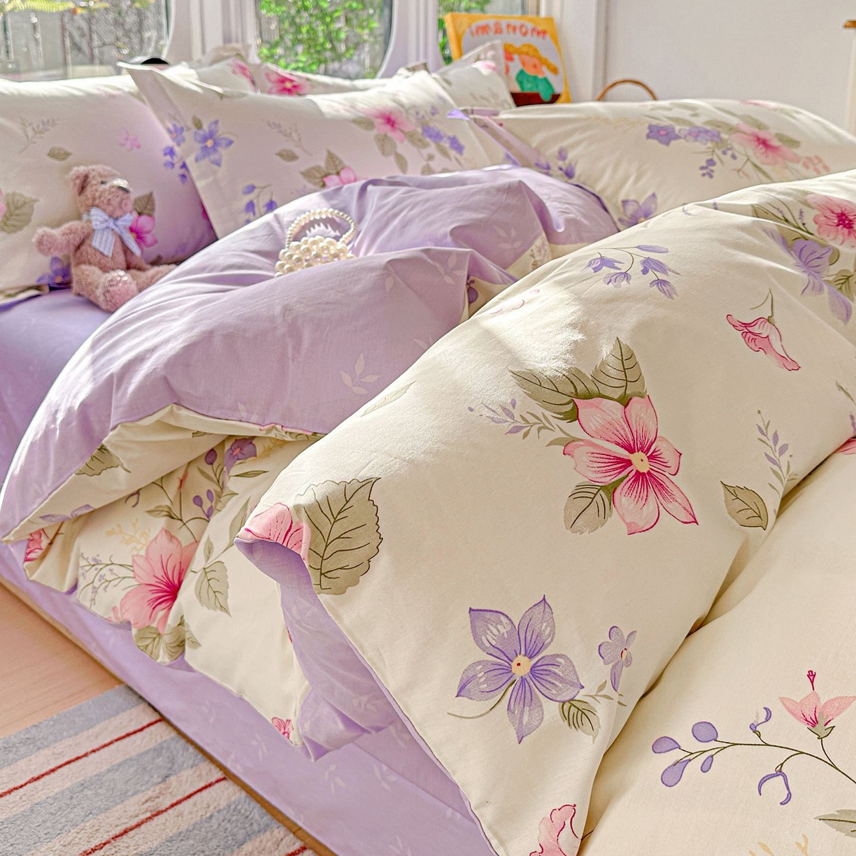 91家纺网 家纺一手货源 找家纺 恩泽家纺 2026新款13372ins全棉印花四件套单品系列-四件套 翠影