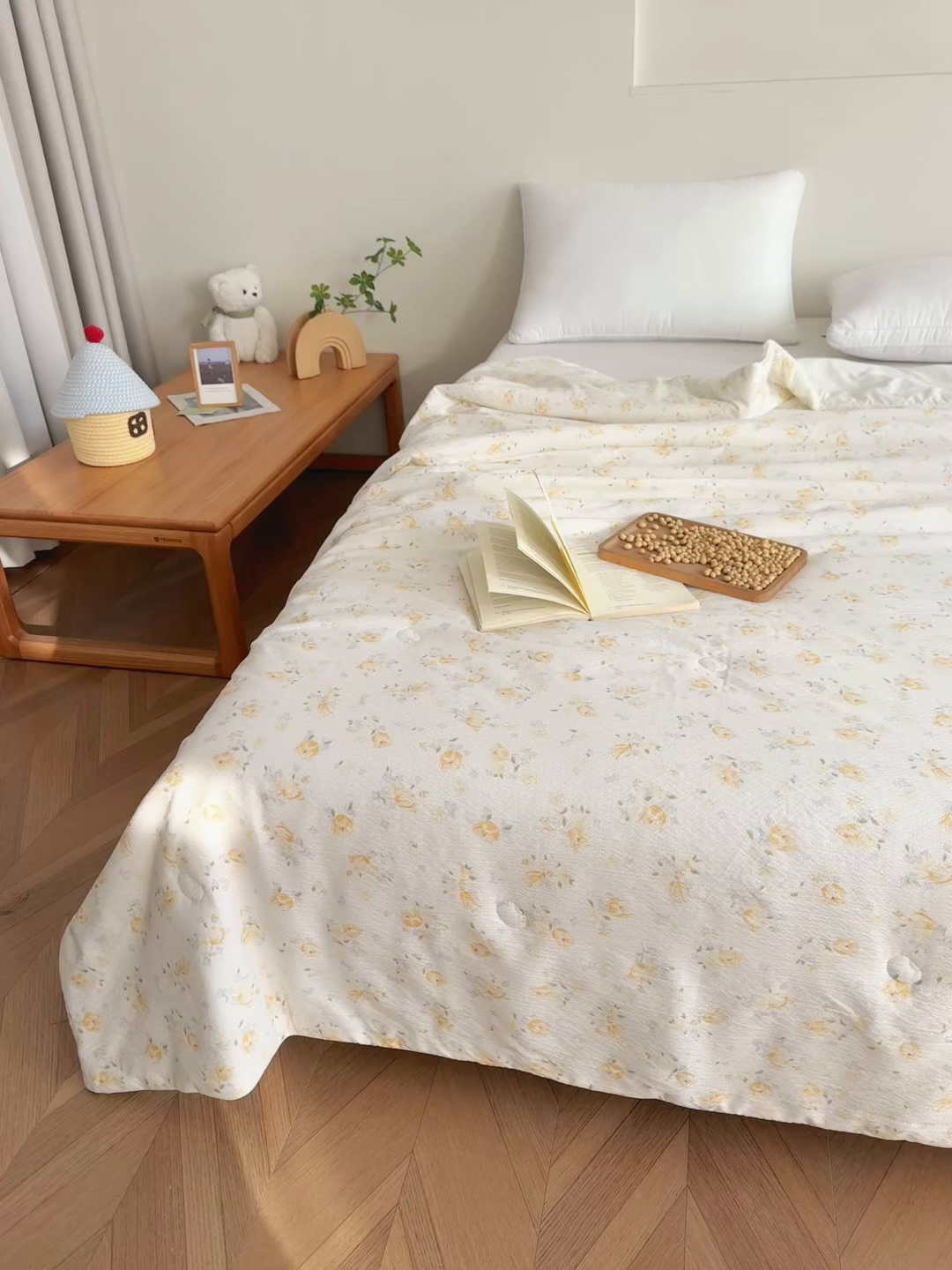 91家纺网 家纺一手货源 找家纺 亚龙工厂店 2026春夏新款爆款法式小香风皱皱纱木棉大豆被夏被 夏天