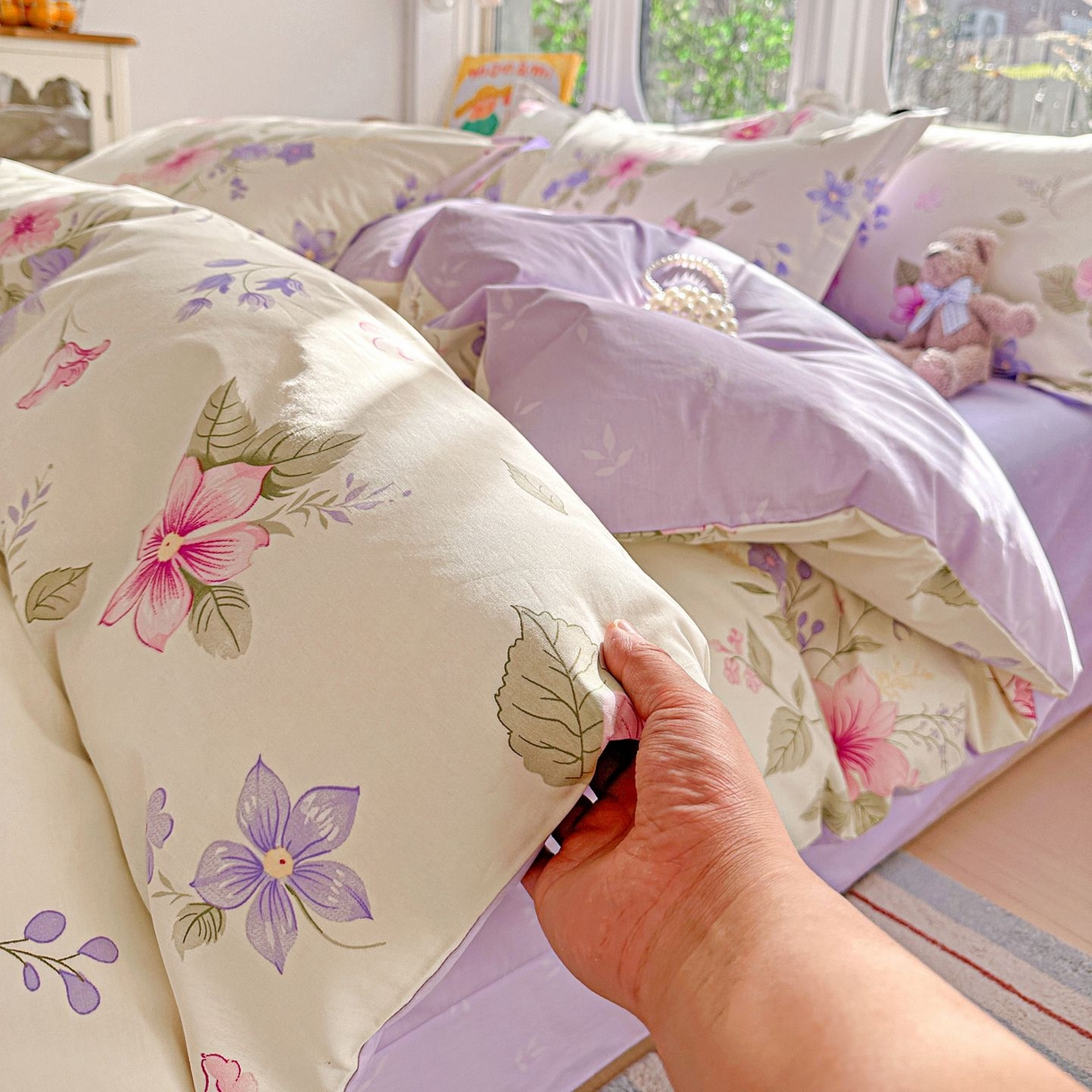 91家纺网 家纺一手货源 找家纺 恩泽家纺 2026新款13372ins全棉印花四件套单品系列-四件套 翠影