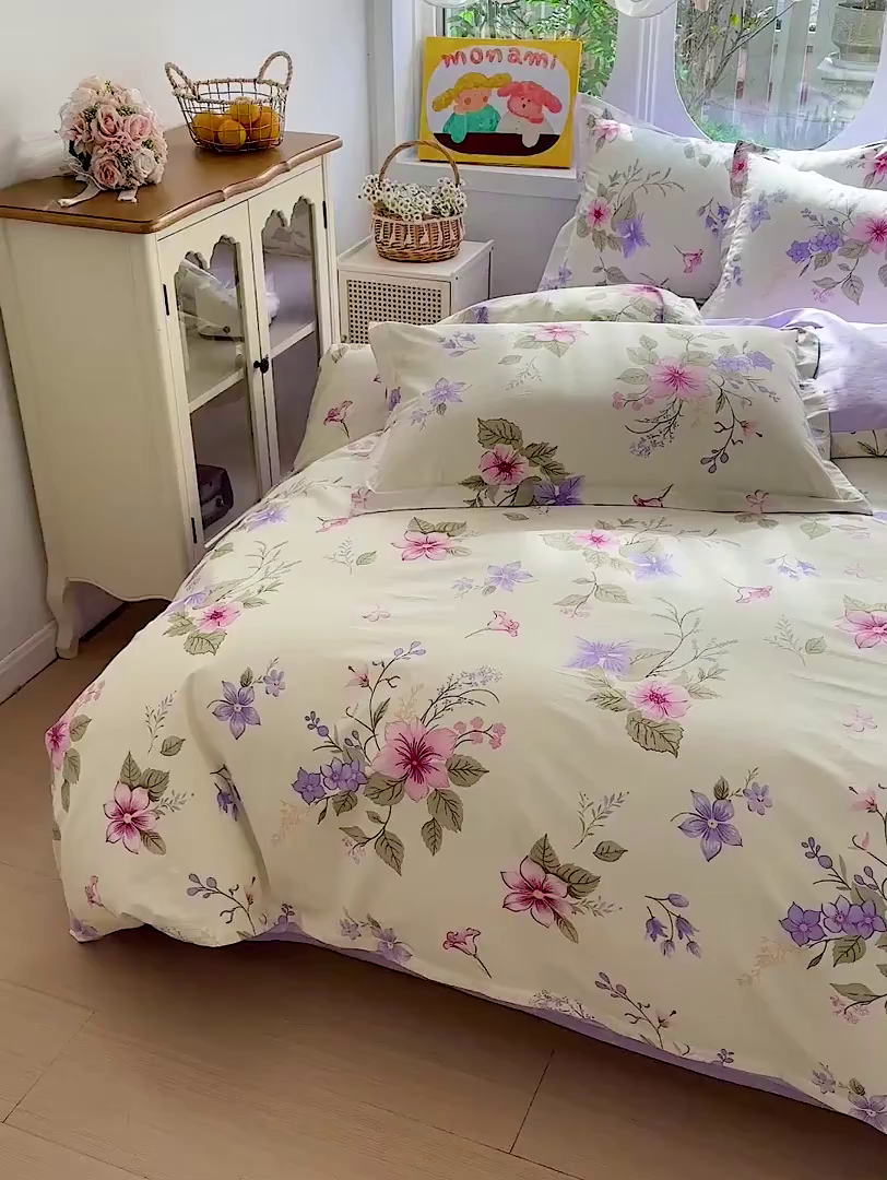 91家纺网 家纺一手货源 找家纺 恩泽家纺 2026新款13372ins全棉印花四件套单品系列-四件套 翠影