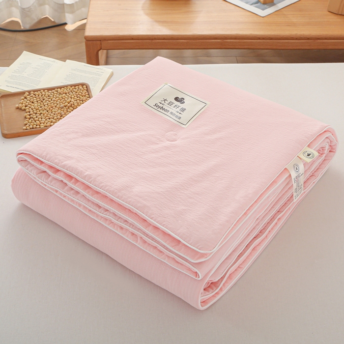 91家纺网 家纺一手货源 找家纺 亚龙工厂店 2026春夏新款爆款法式小香风皱皱纱木棉大豆被夏被 玉色