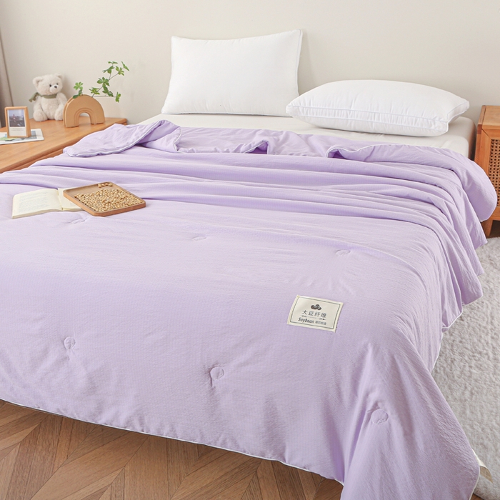 91家纺网 家纺一手货源 找家纺 亚龙工厂店 2026春夏新款爆款法式小香风皱皱纱木棉大豆被夏被 紫色