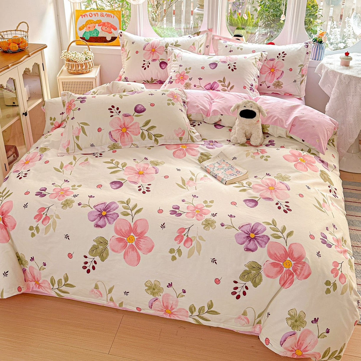 91家纺网 家纺一手货源 找家纺 恩泽家纺 2026新款13372ins全棉印花四件套单品系列-四件套 淡香春意