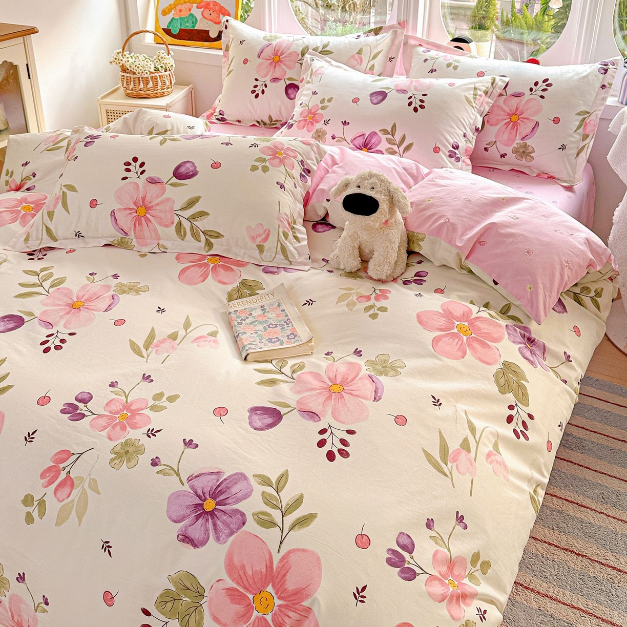 91家纺网 家纺一手货源 找家纺 恩泽家纺 2026新款13372ins全棉印花四件套单品系列-四件套 淡香春意