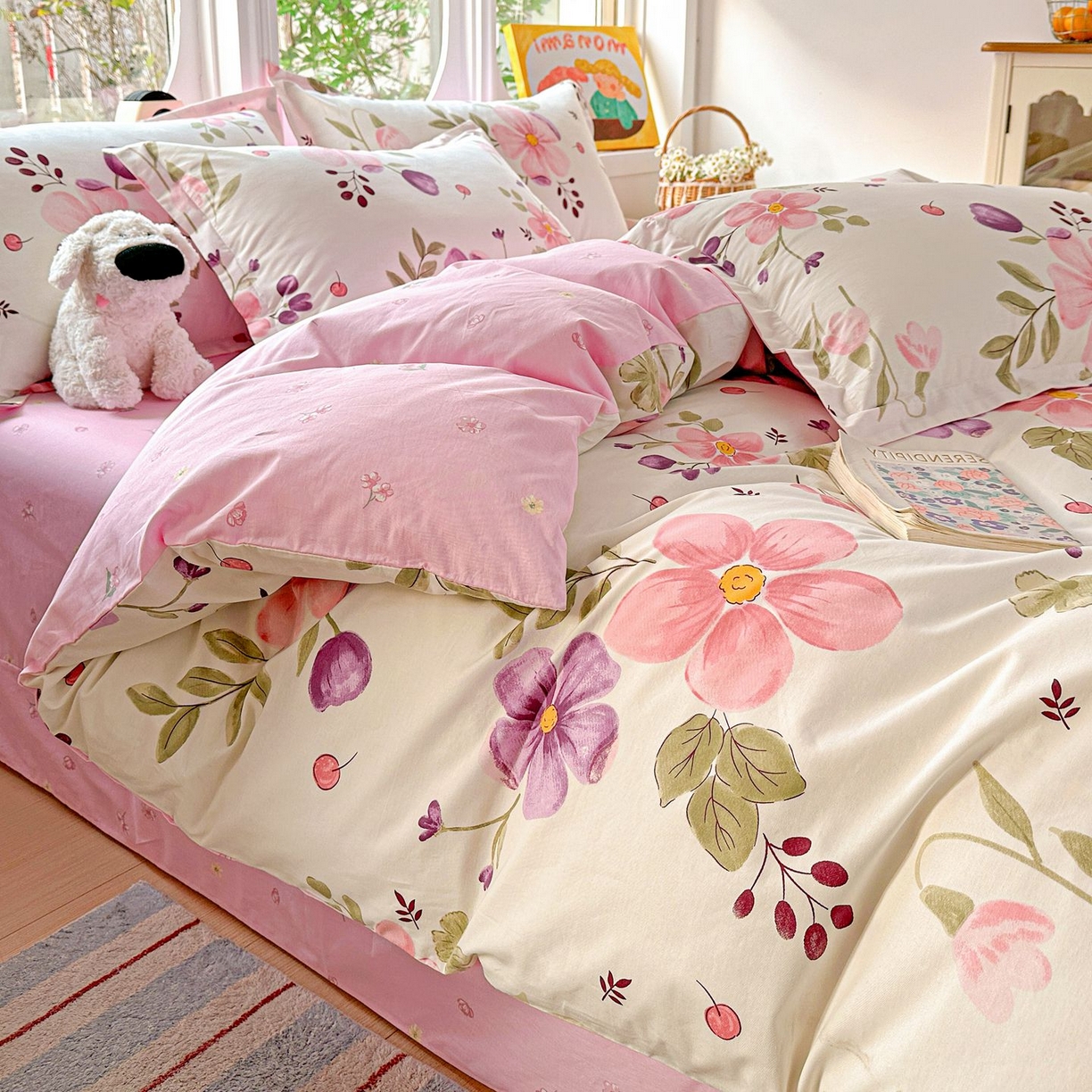 91家纺网 家纺一手货源 找家纺 恩泽家纺 2026新款13372ins全棉印花四件套单品系列-四件套 淡香春意