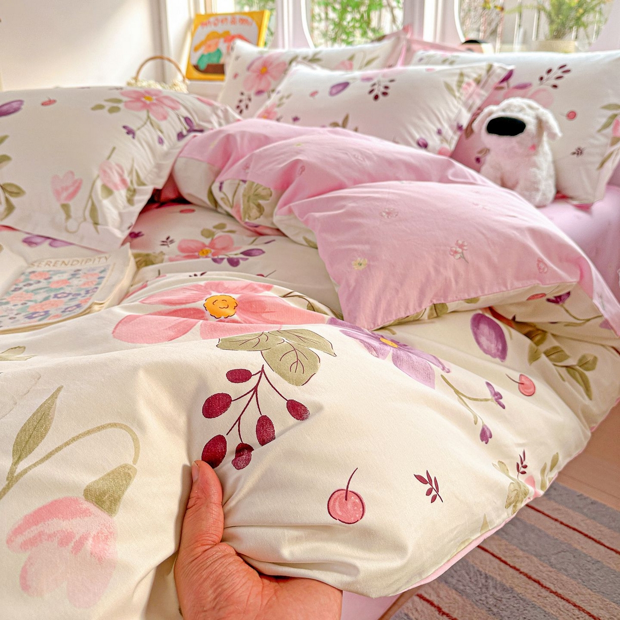 91家纺网 家纺一手货源 找家纺 恩泽家纺 2026新款13372ins全棉印花四件套单品系列-四件套 淡香春意