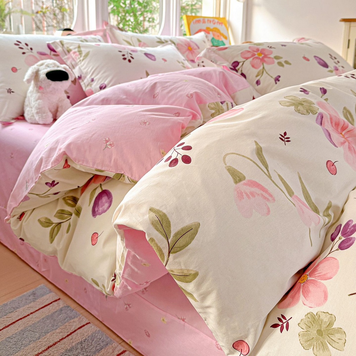 91家纺网 家纺一手货源 找家纺 恩泽家纺 2026新款13372ins全棉印花四件套单品系列-四件套 淡香春意