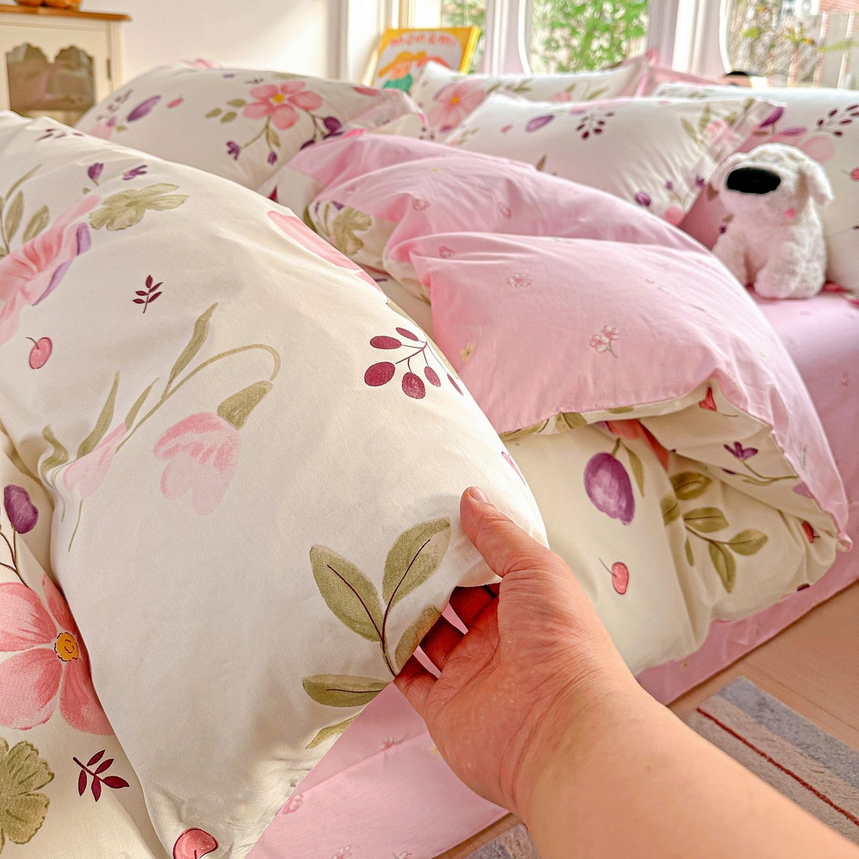 91家纺网 家纺一手货源 找家纺 恩泽家纺 2026新款13372ins全棉印花四件套单品系列-四件套 淡香春意