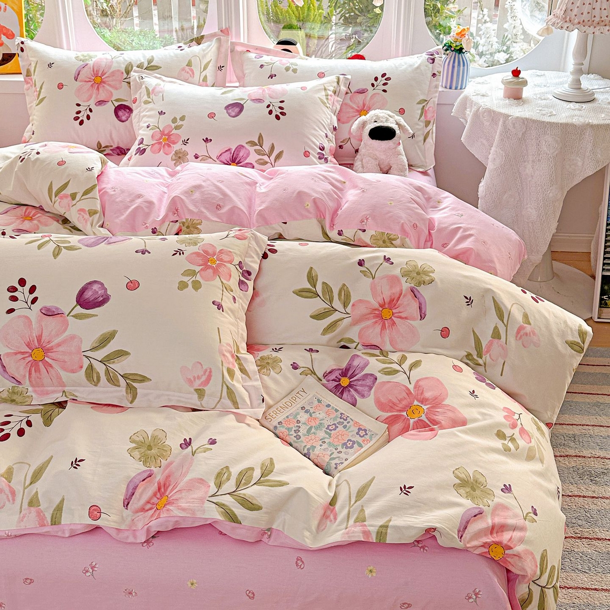 91家纺网 家纺一手货源 找家纺 恩泽家纺 2026新款13372ins全棉印花四件套单品系列-四件套 淡香春意