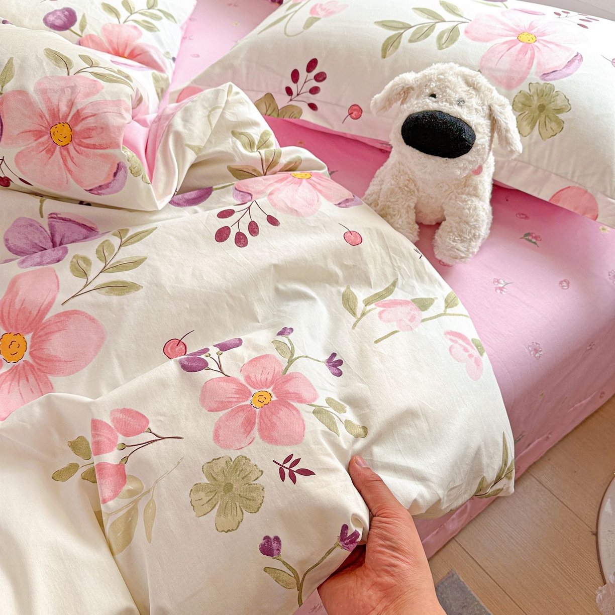 91家纺网 家纺一手货源 找家纺 恩泽家纺 2026新款13372ins全棉印花四件套单品系列-四件套 淡香春意