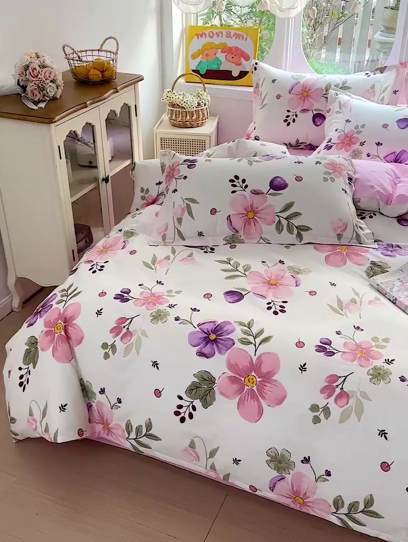 91家纺网 家纺一手货源 找家纺 恩泽家纺 2026新款13372ins全棉印花四件套单品系列-四件套 淡香春意