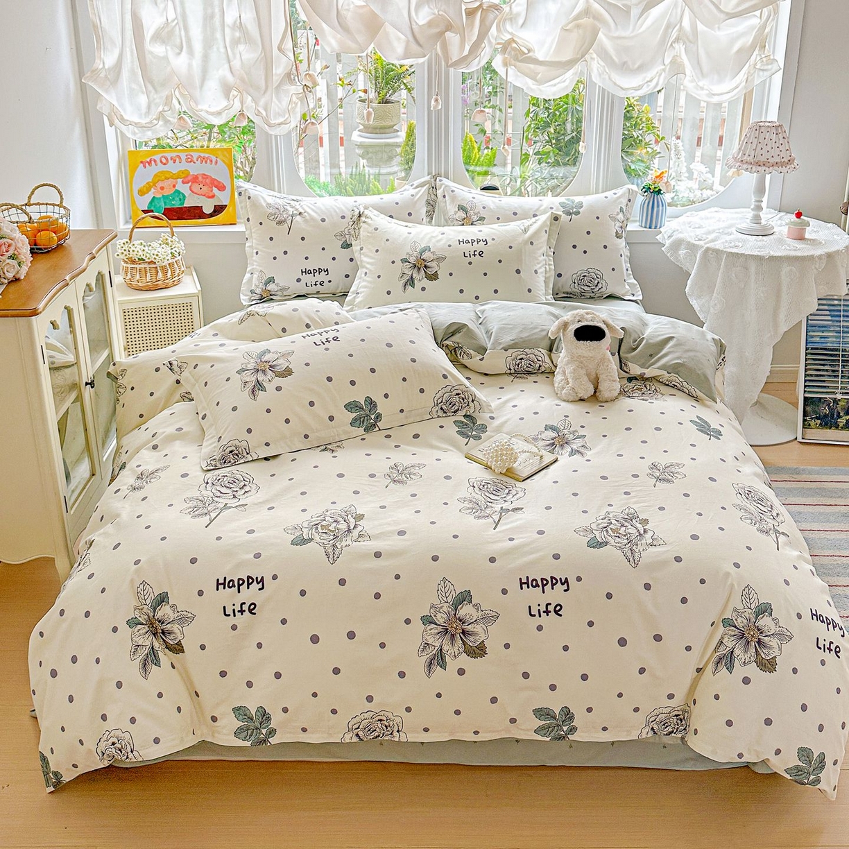 91家纺网 家纺一手货源 找家纺 恩泽家纺 2026新款13372ins全棉印花四件套单品系列-四件套 繁花夕露