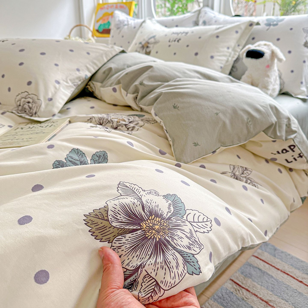 91家纺网 家纺一手货源 找家纺 恩泽家纺 2026新款13372ins全棉印花四件套单品系列-四件套 繁花夕露