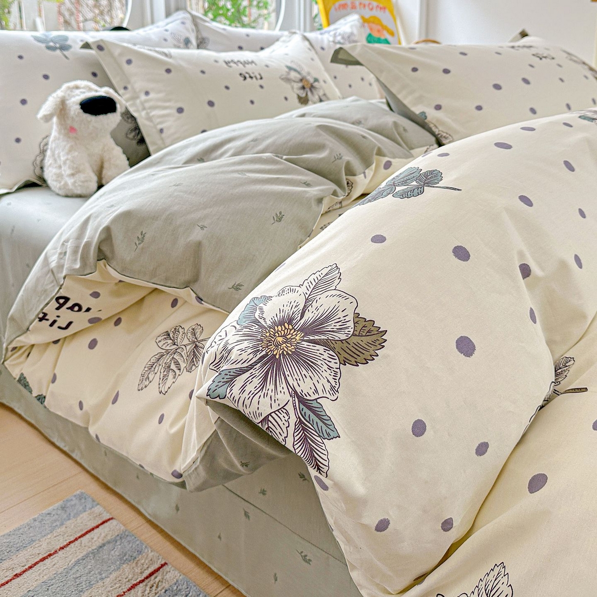 91家纺网 家纺一手货源 找家纺 恩泽家纺 2026新款13372ins全棉印花四件套单品系列-四件套 繁花夕露