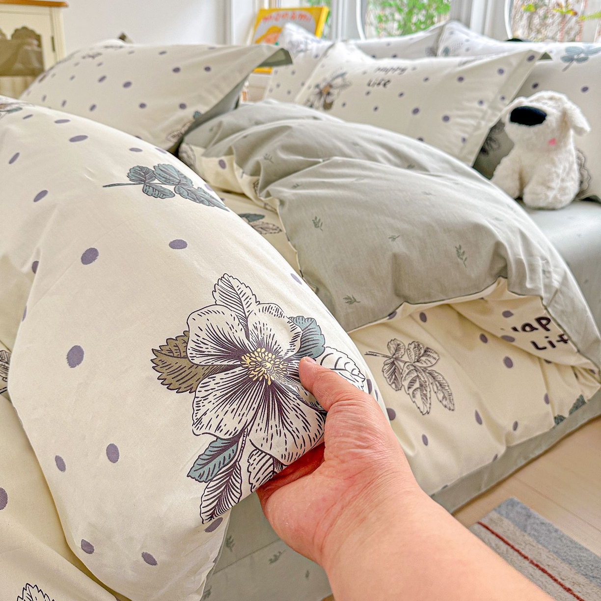 91家纺网 家纺一手货源 找家纺 恩泽家纺 2026新款13372ins全棉印花四件套单品系列-四件套 繁花夕露