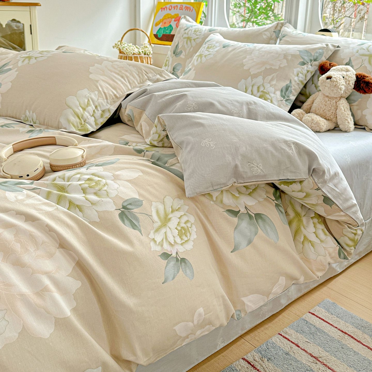 91家纺网 家纺一手货源 找家纺 恩泽家纺 2026新款13372ins全棉印花四件套单品系列-四件套 花开宿语