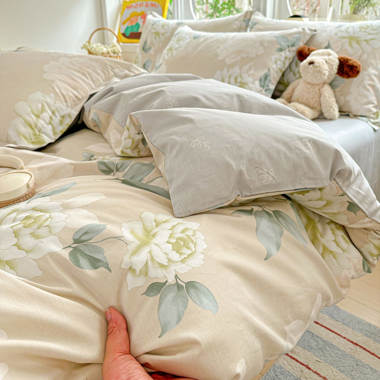 91家纺网 家纺一手货源 找家纺 恩泽家纺 2026新款13372ins全棉印花四件套单品系列-四件套 花开宿语