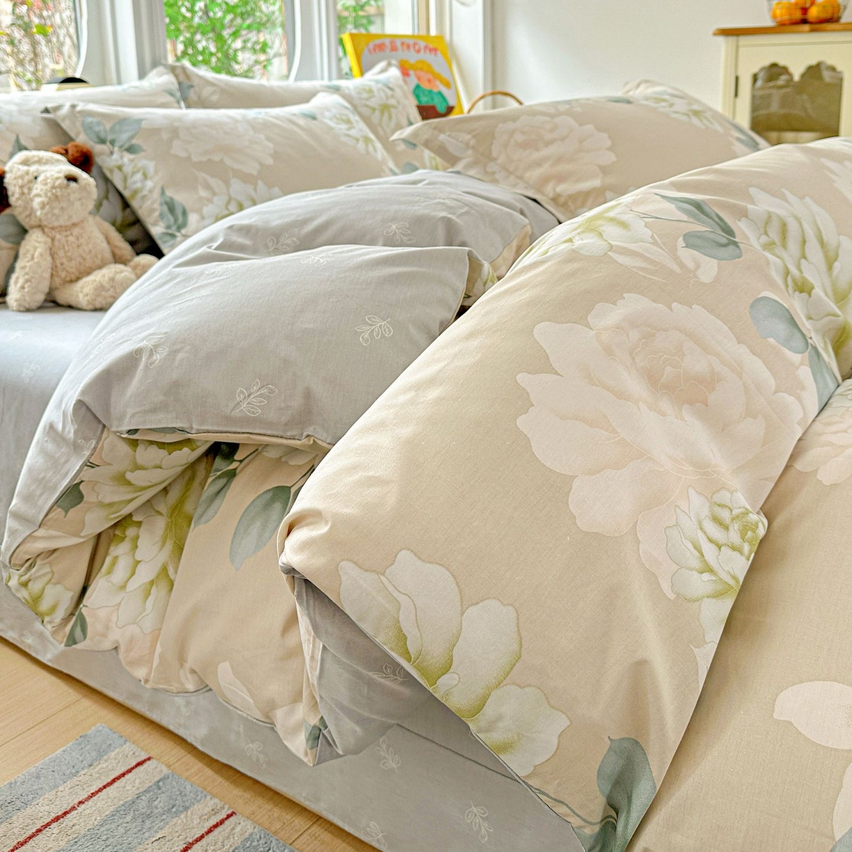 91家纺网 家纺一手货源 找家纺 恩泽家纺 2026新款13372ins全棉印花四件套单品系列-四件套 花开宿语