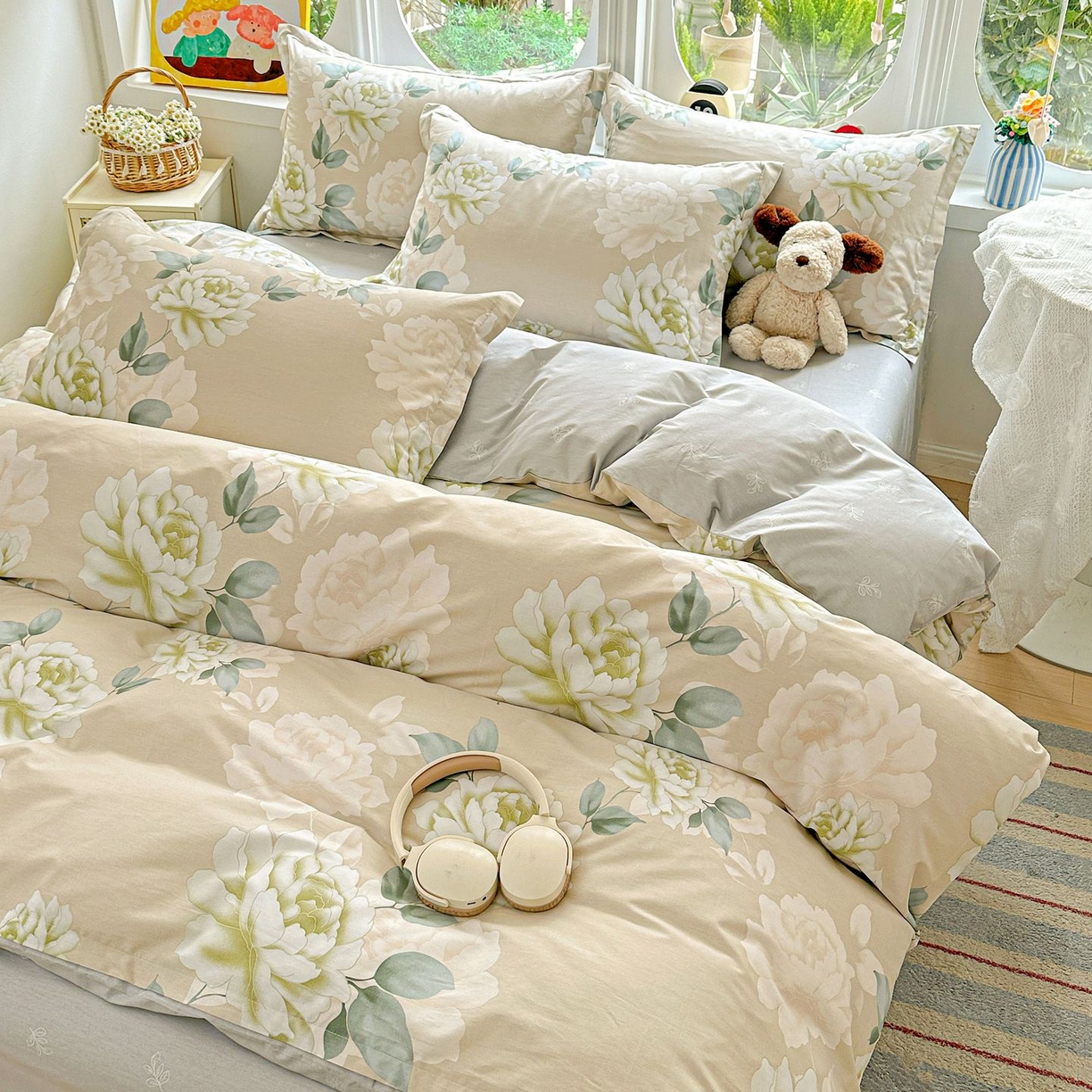 91家纺网 家纺一手货源 找家纺 恩泽家纺 2026新款13372ins全棉印花四件套单品系列-四件套 花开宿语