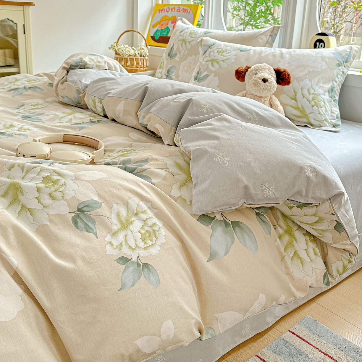 91家纺网 家纺一手货源 找家纺 恩泽家纺 2026新款13372ins全棉印花四件套单品系列-四件套 花开宿语