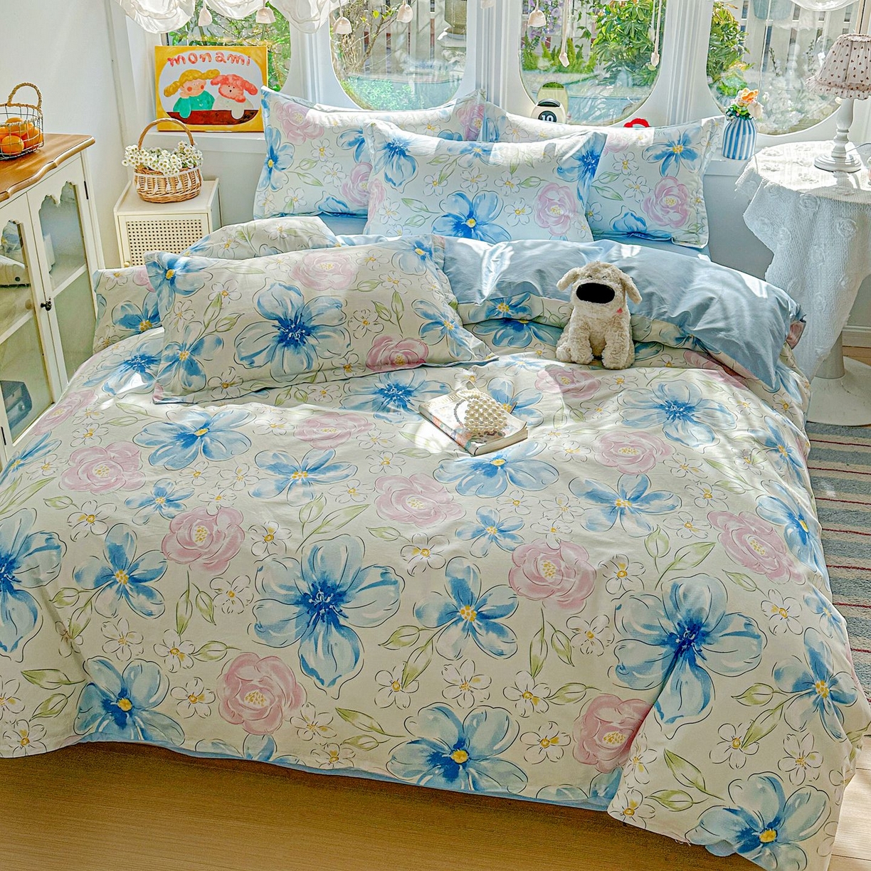 91家纺网 家纺一手货源 找家纺 恩泽家纺 2026新款13372ins全棉印花四件套单品系列-四件套 花影间