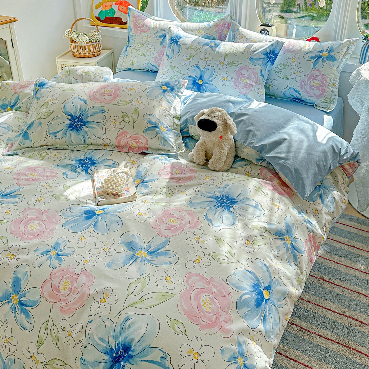 91家纺网 家纺一手货源 找家纺 恩泽家纺 2026新款13372ins全棉印花四件套单品系列-四件套 花影间