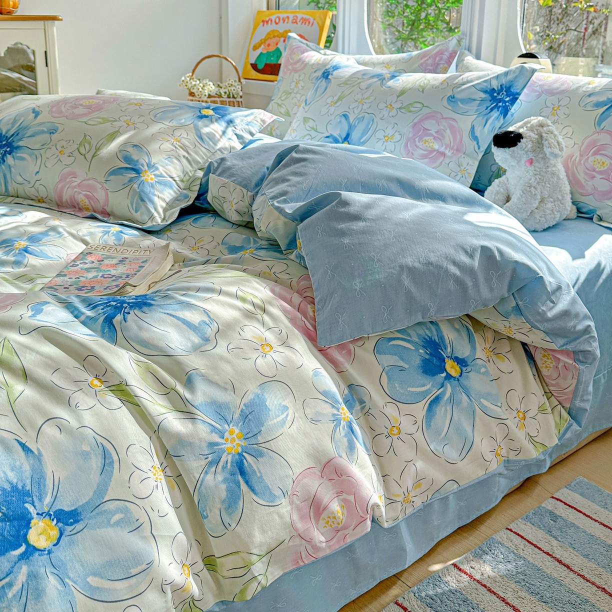 91家纺网 家纺一手货源 找家纺 恩泽家纺 2026新款13372ins全棉印花四件套单品系列-四件套 花影间