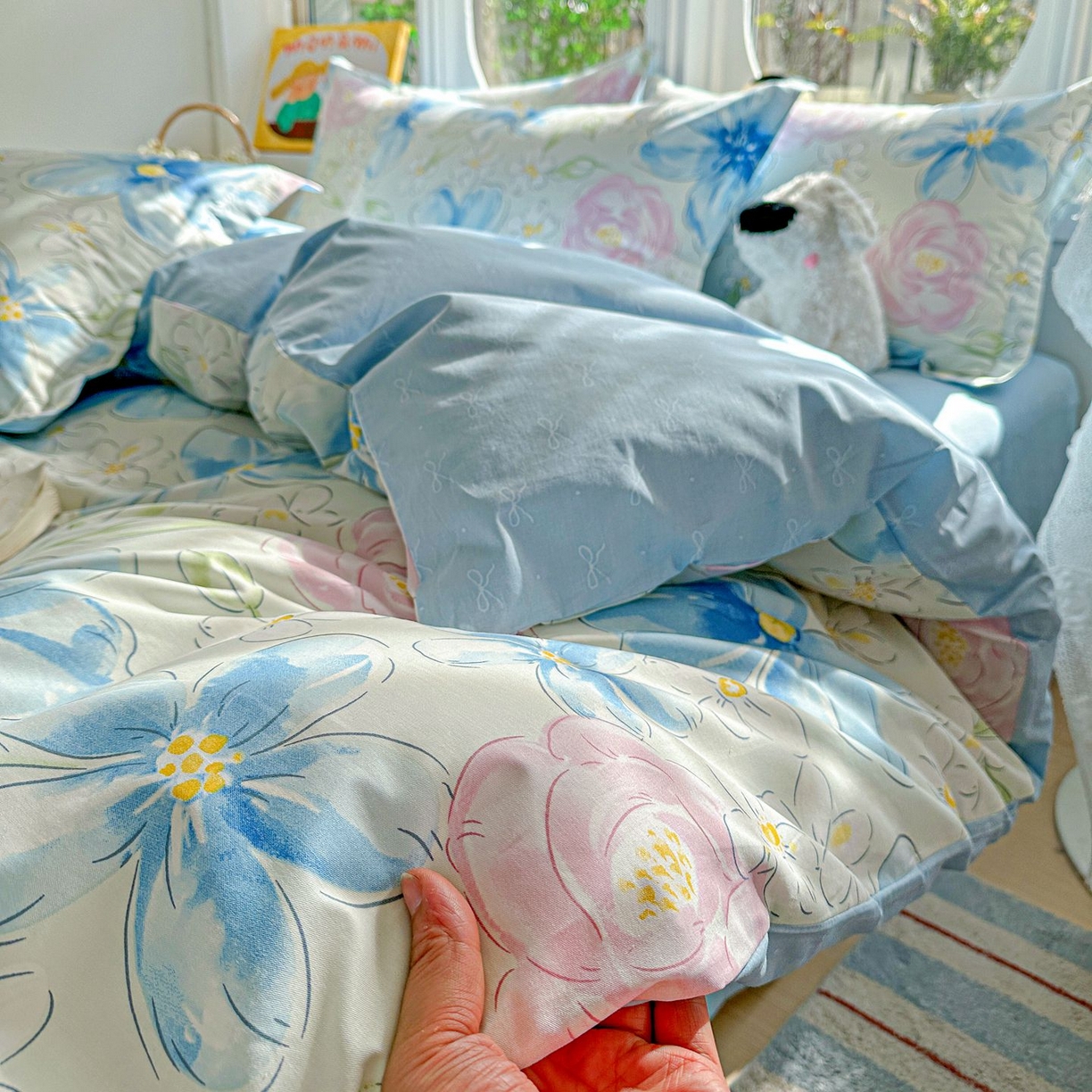 91家纺网 家纺一手货源 找家纺 恩泽家纺 2026新款13372ins全棉印花四件套单品系列-四件套 花影间