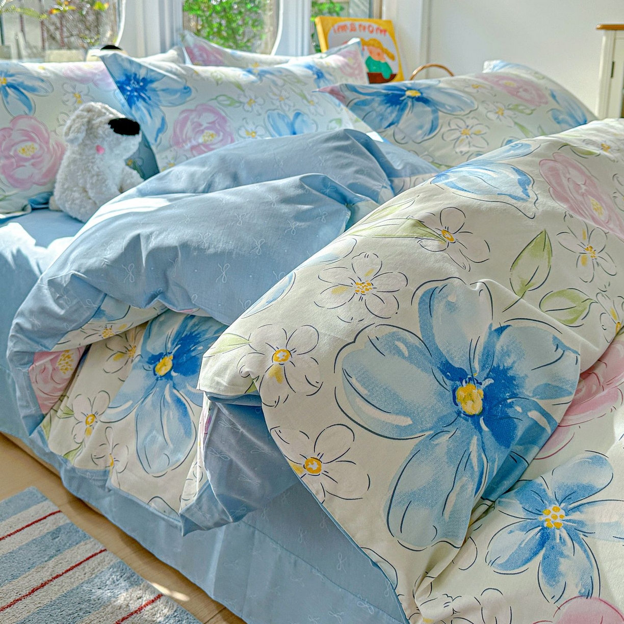 91家纺网 家纺一手货源 找家纺 恩泽家纺 2026新款13372ins全棉印花四件套单品系列-四件套 花影间