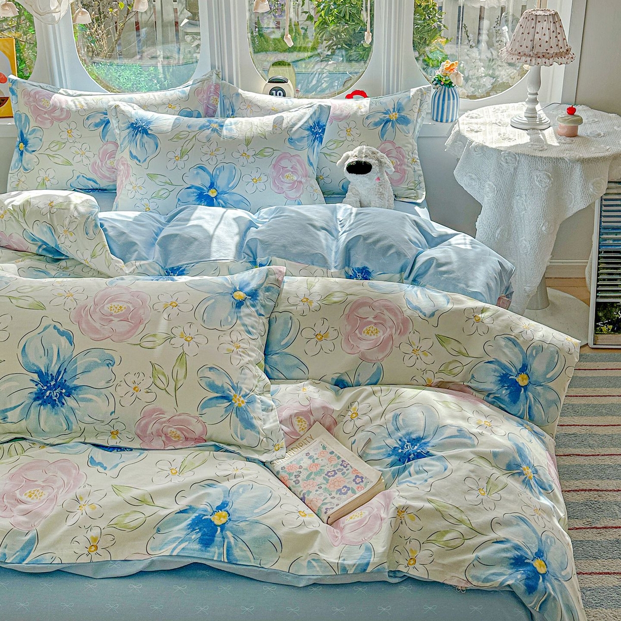 91家纺网 家纺一手货源 找家纺 恩泽家纺 2026新款13372ins全棉印花四件套单品系列-四件套 花影间