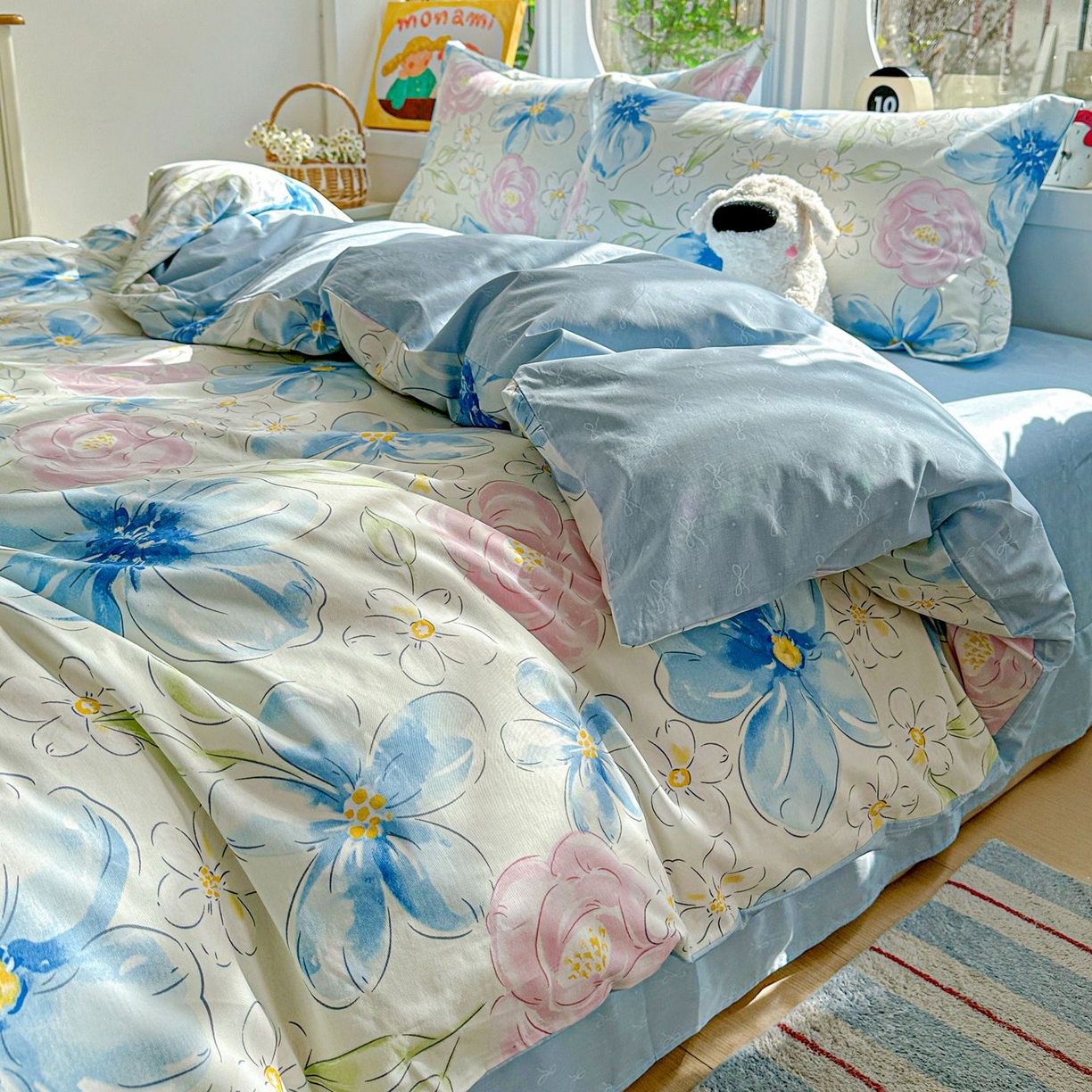 91家纺网 家纺一手货源 找家纺 恩泽家纺 2026新款13372ins全棉印花四件套单品系列-四件套 花影间