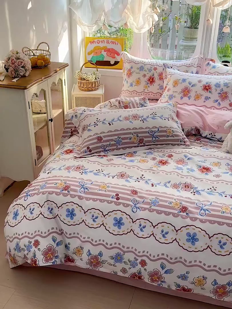 91家纺网 家纺一手货源 找家纺 恩泽家纺 2026新款13372ins全棉印花四件套单品系列-四件套 眷恋