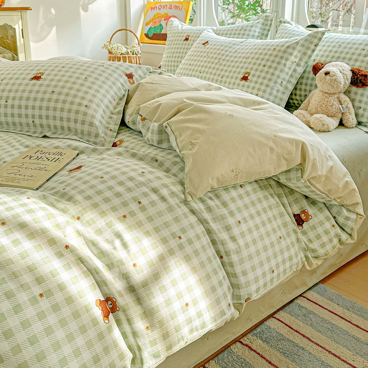 91家纺网 家纺一手货源 找家纺 恩泽家纺 2026新款13372ins全棉印花四件套单品系列-四件套 酷仔熊