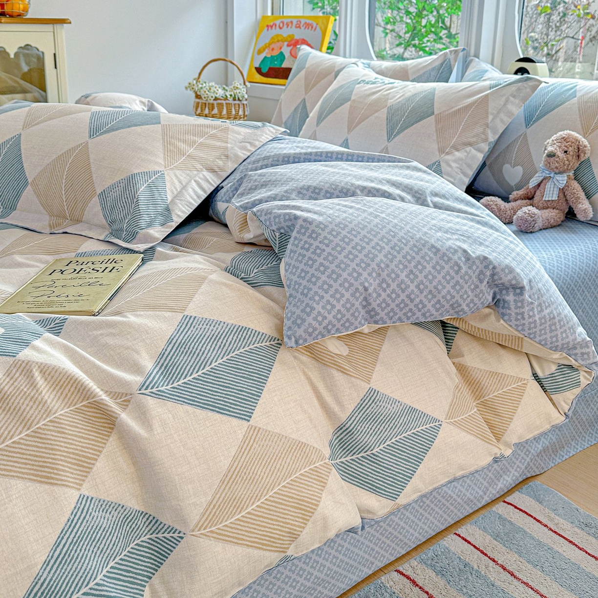 91家纺网 家纺一手货源 找家纺 恩泽家纺 2026新款13372ins全棉印花四件套单品系列-四件套 菱形世界