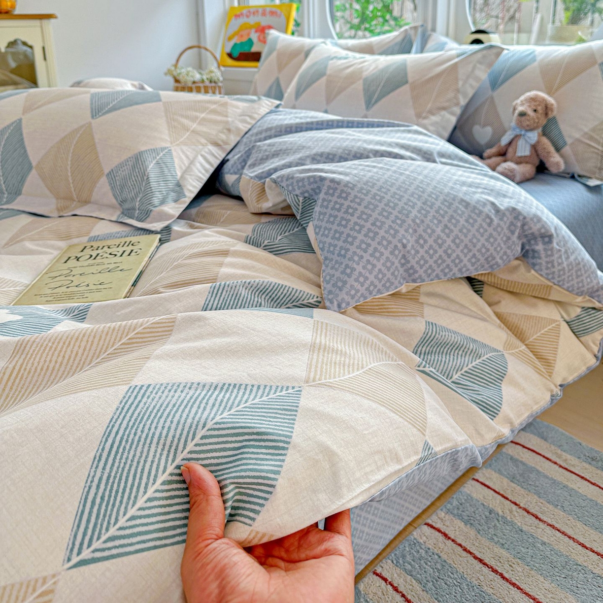 91家纺网 家纺一手货源 找家纺 恩泽家纺 2026新款13372ins全棉印花四件套单品系列-四件套 菱形世界