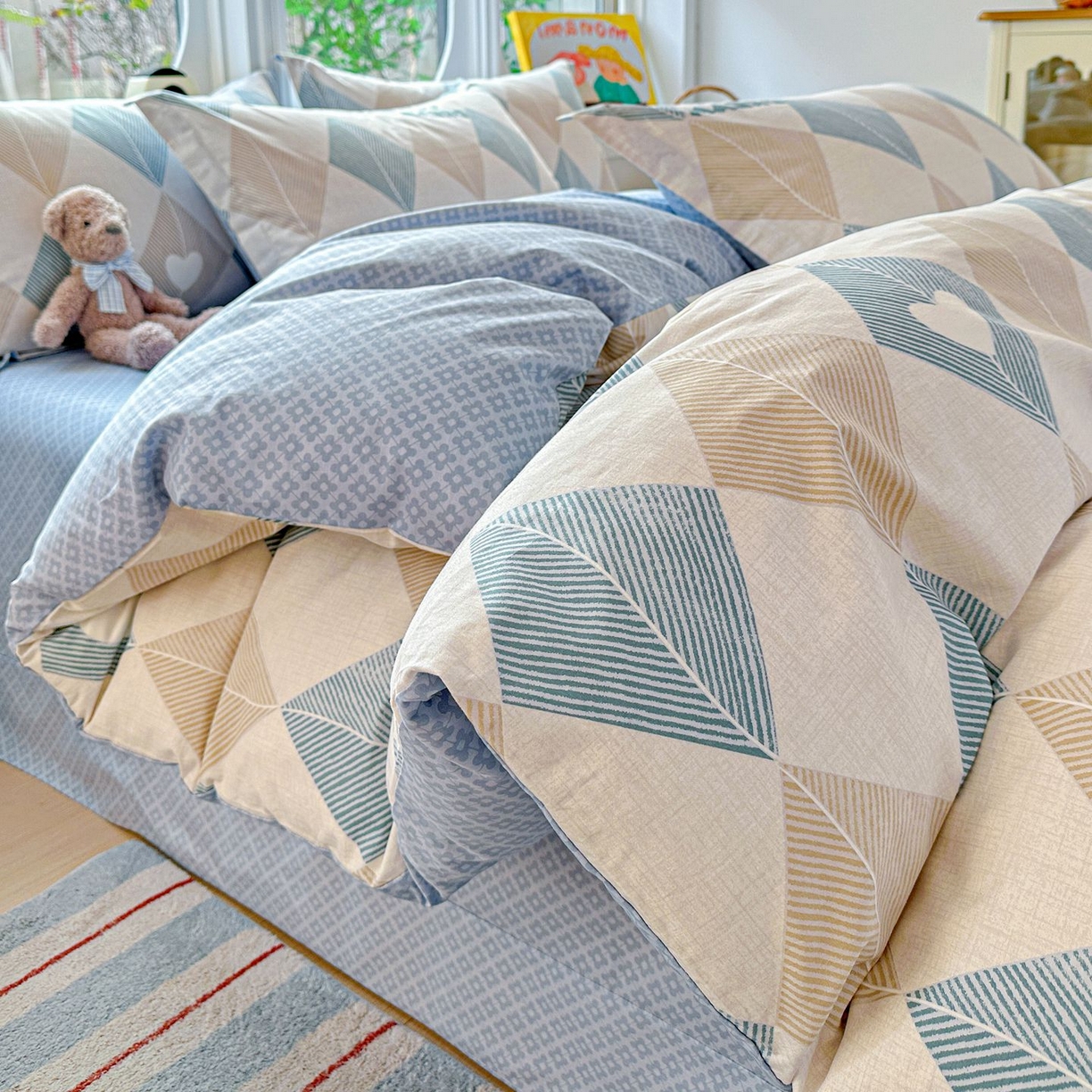 91家纺网 家纺一手货源 找家纺 恩泽家纺 2026新款13372ins全棉印花四件套单品系列-四件套 菱形世界