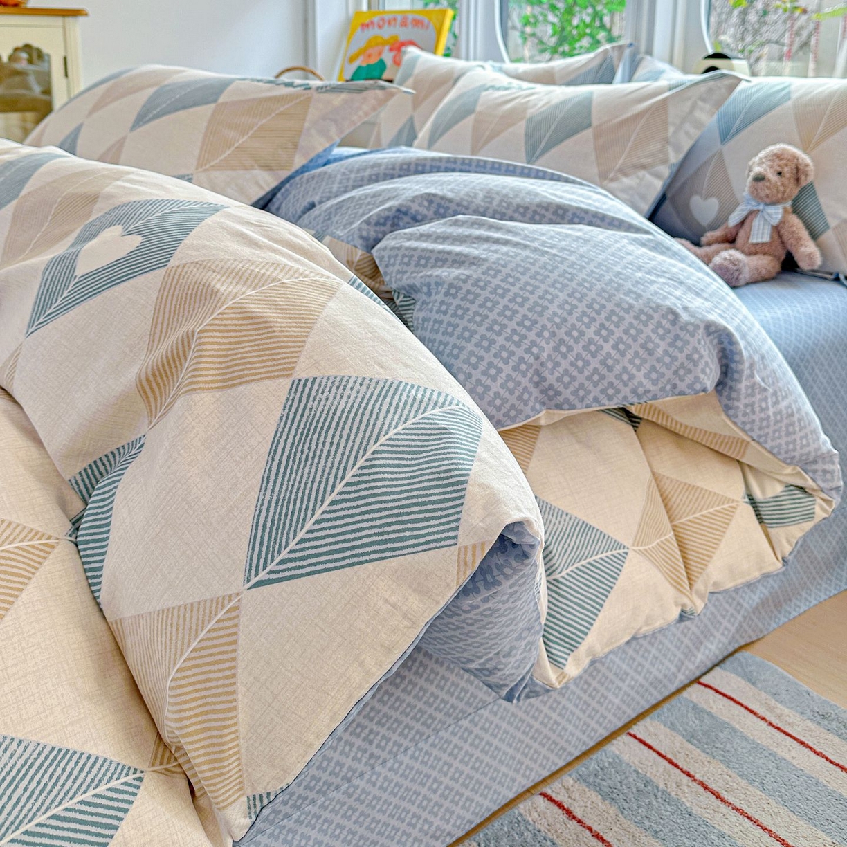 91家纺网 家纺一手货源 找家纺 恩泽家纺 2026新款13372ins全棉印花四件套单品系列-四件套 菱形世界