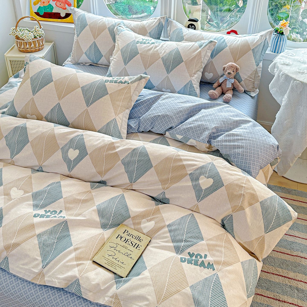 91家纺网 家纺一手货源 找家纺 恩泽家纺 2026新款13372ins全棉印花四件套单品系列-四件套 菱形世界