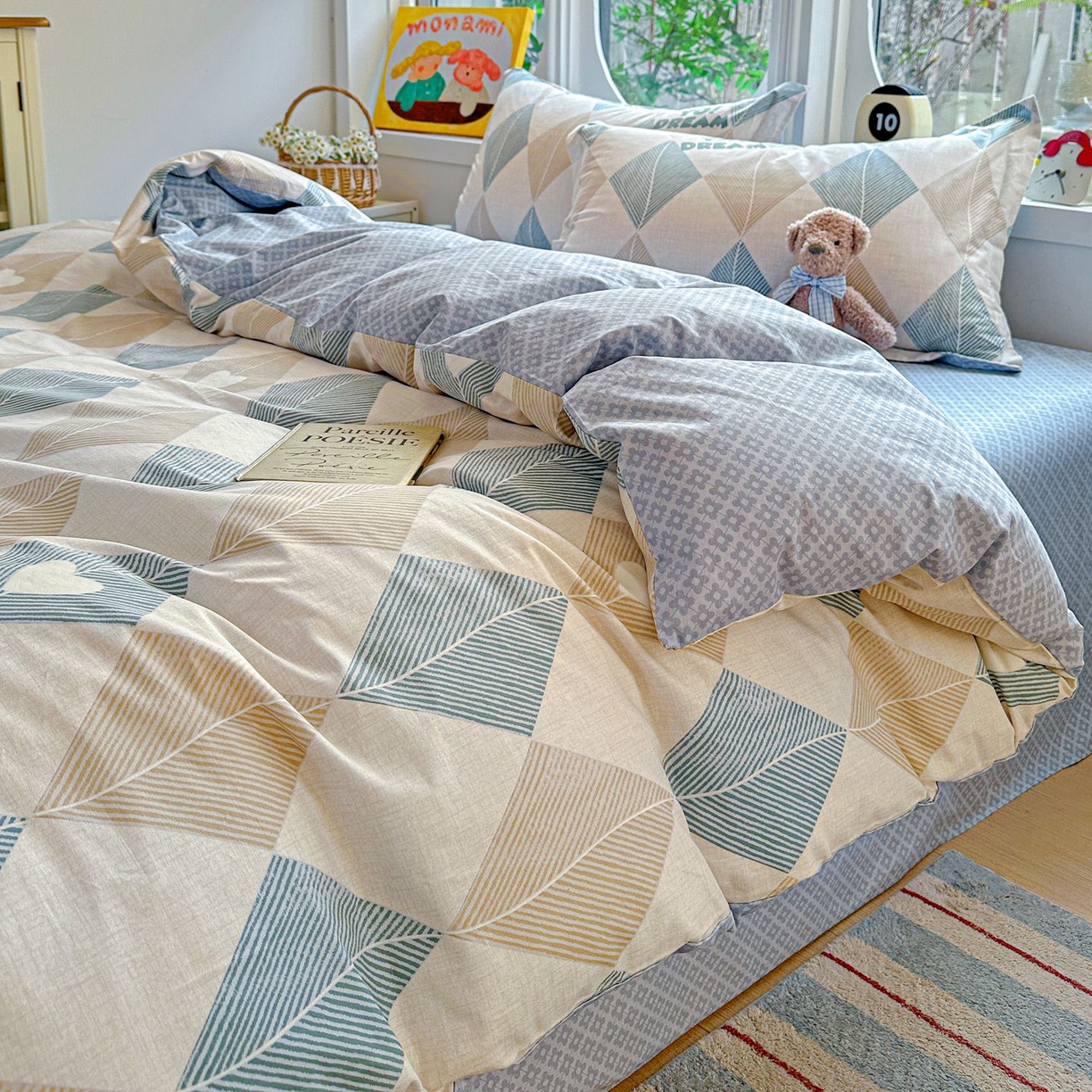 91家纺网 家纺一手货源 找家纺 恩泽家纺 2026新款13372ins全棉印花四件套单品系列-四件套 菱形世界