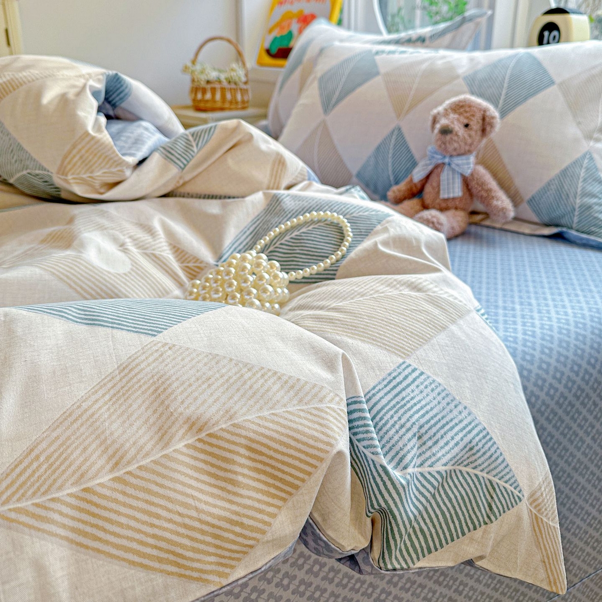 91家纺网 家纺一手货源 找家纺 恩泽家纺 2026新款13372ins全棉印花四件套单品系列-四件套 菱形世界