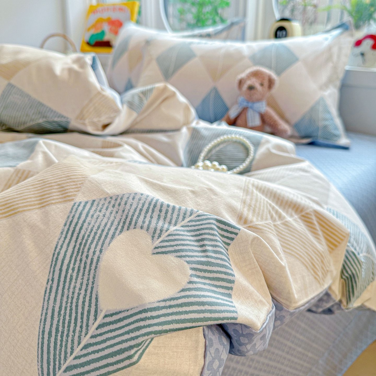 91家纺网 家纺一手货源 找家纺 恩泽家纺 2026新款13372ins全棉印花四件套单品系列-四件套 菱形世界