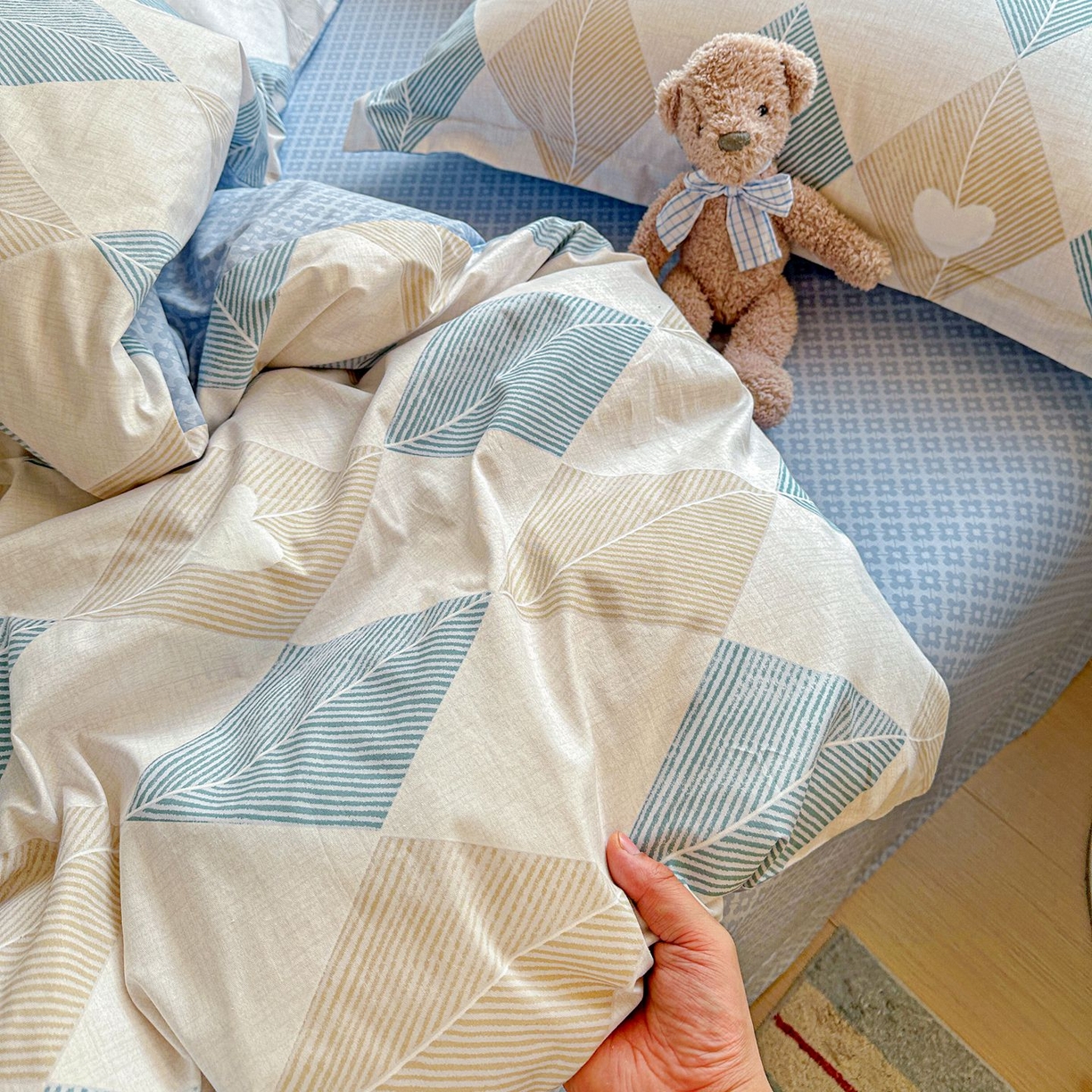 91家纺网 家纺一手货源 找家纺 恩泽家纺 2026新款13372ins全棉印花四件套单品系列-四件套 菱形世界