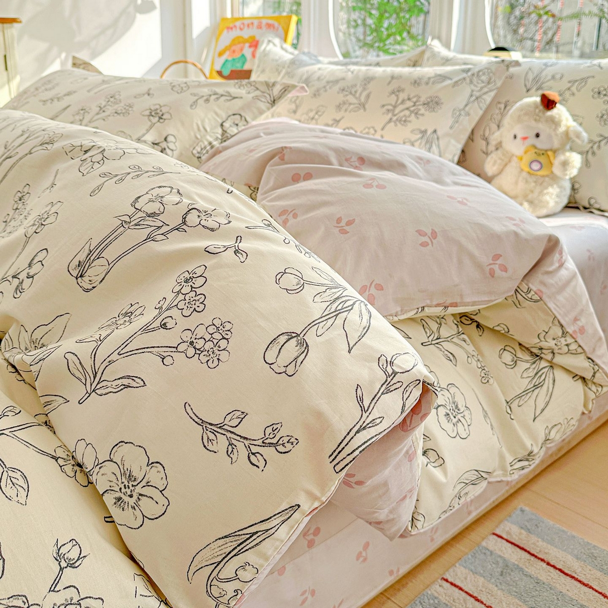 91家纺网 家纺一手货源 找家纺 恩泽家纺 2026新款13372ins全棉印花四件套单品系列-四件套 沫恋