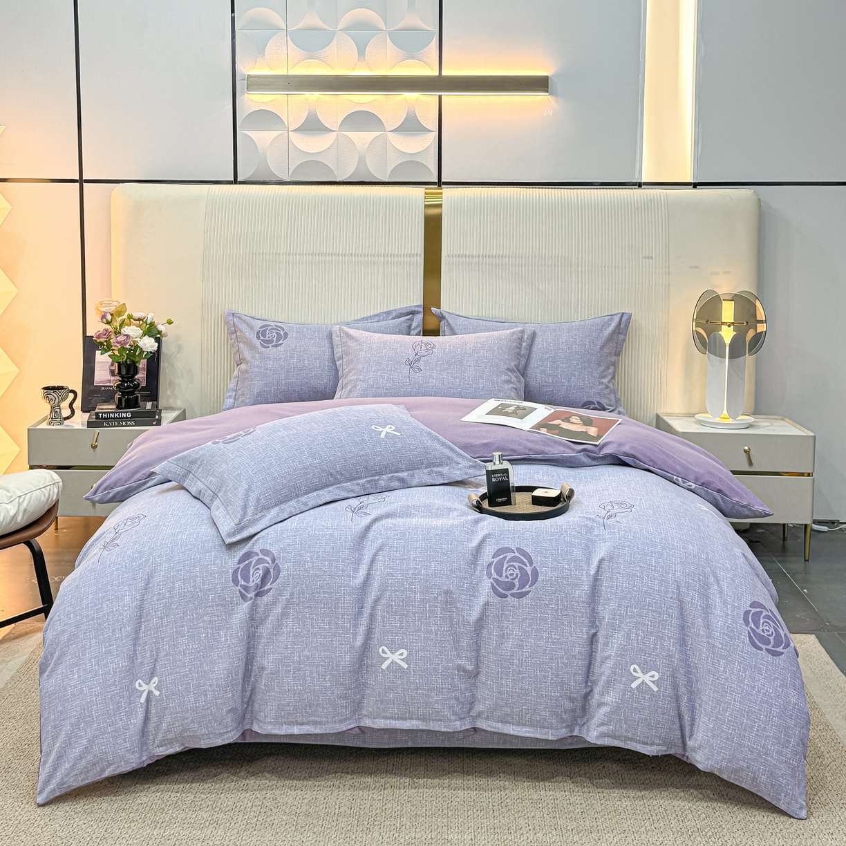 91家纺网 家纺一手货源 找家纺 凌鼎 2025新款喷气加厚磨毛四件套系列2 爱语玖瑰紫