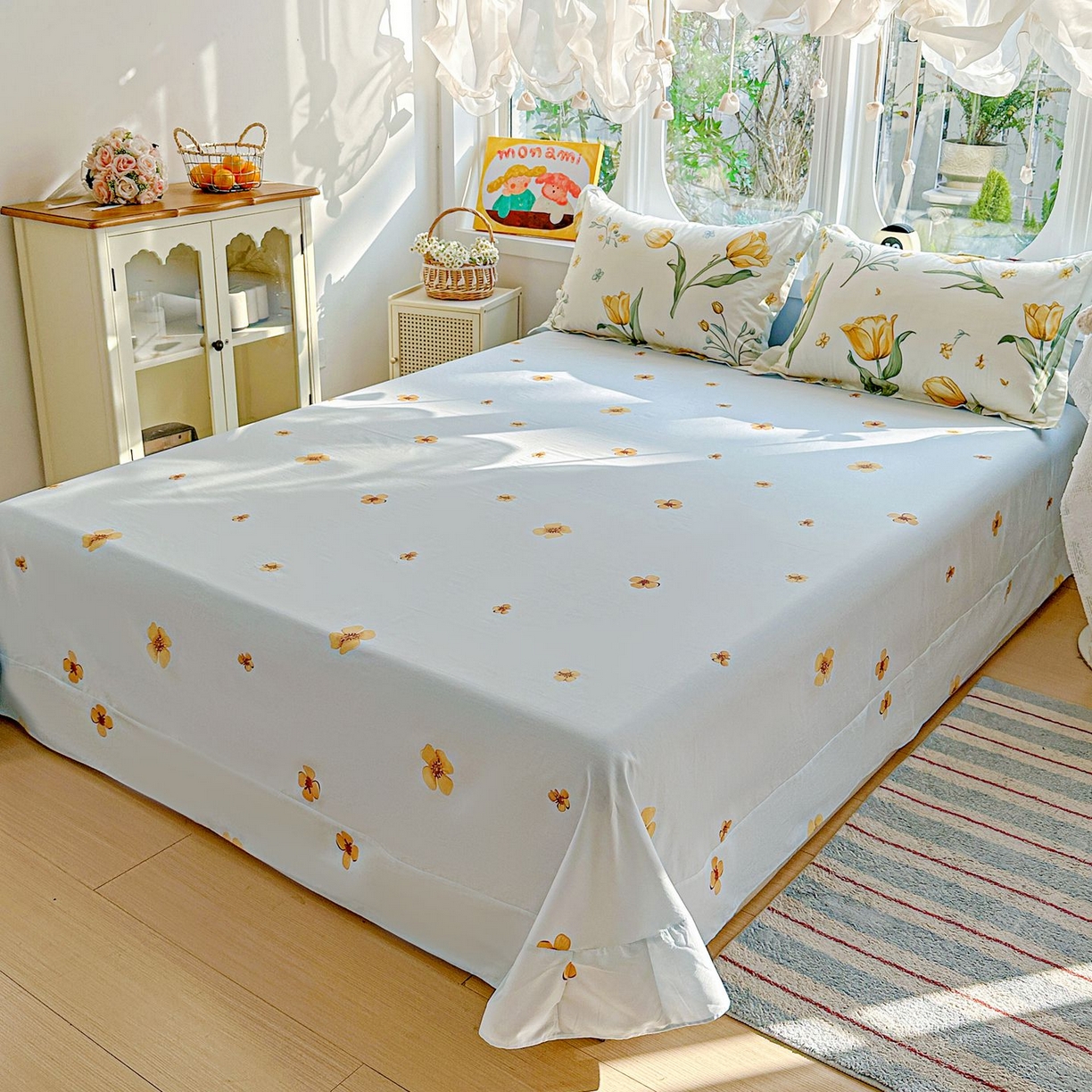 91家纺网 家纺一手货源 找家纺 恩泽家纺 2026新款13372ins全棉印花四件套单品系列-四件套 沐浴暖阳