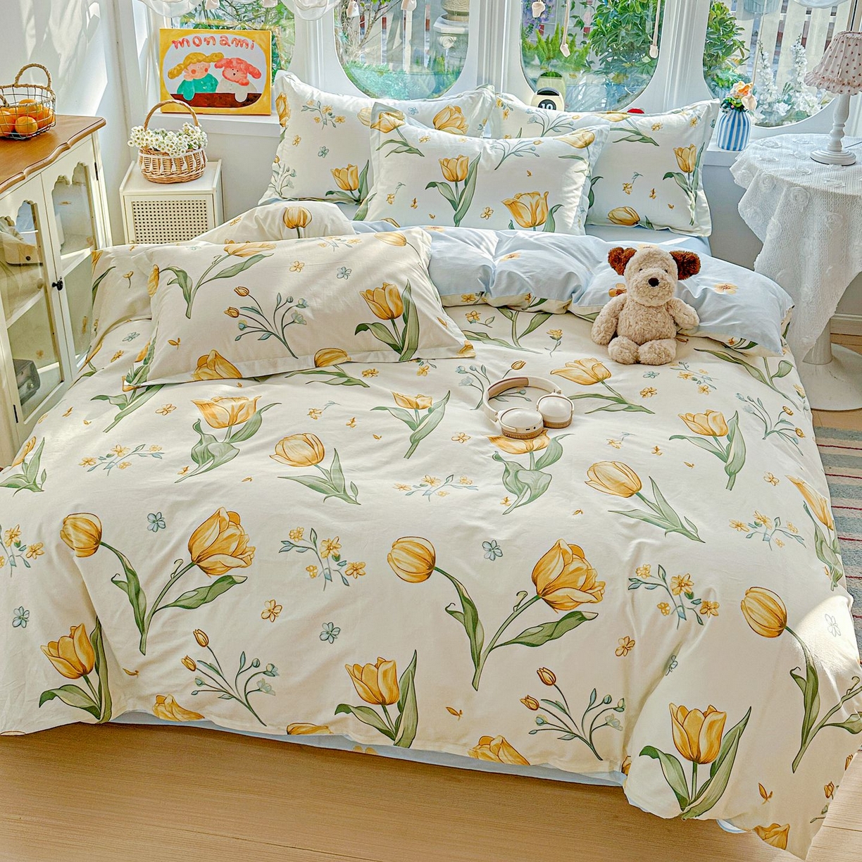 91家纺网 家纺一手货源 找家纺 恩泽家纺 2026新款13372ins全棉印花四件套单品系列-四件套 沐浴暖阳